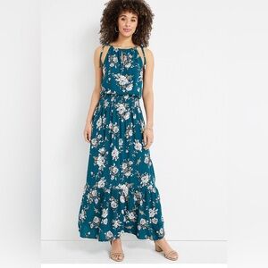Maurices Teal Floral Halter Maxi Dress (XL)